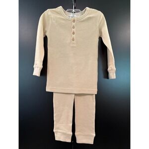 Polished Prints Kids Waffle Pajama Set 2T Shifting Sand Organic Cotton Henley